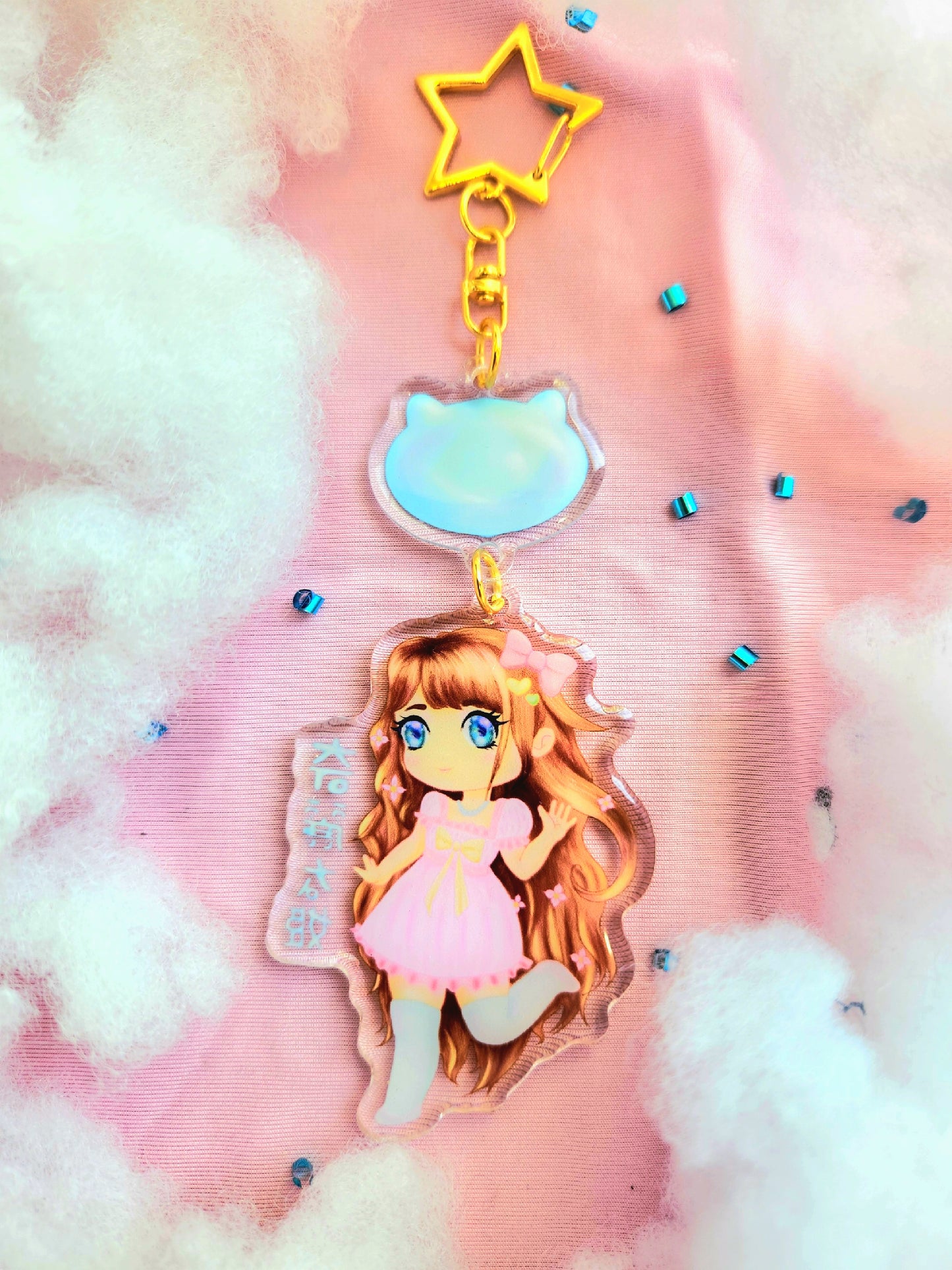 Pink Bubble Princess Acrylic Charm with Star Keyring